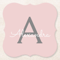 Blush Pink Grau Modernes Script Girly Monogram Nam