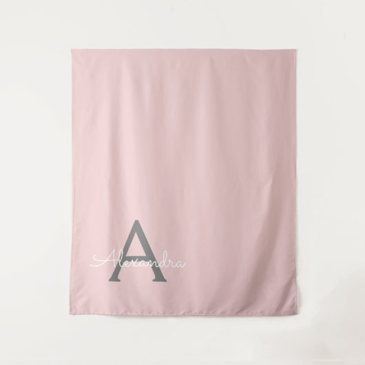 Blush Pink Grau Modernes Script Girly Monogram Nam Wandteppich (Vorderseite)