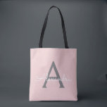 Blush Pink Grau Name Girly Script Monogram Modern Tasche<br><div class="desc">Blush Pink und Gray Elegant Fügen Sie Ihren eigenen Namen Monogram Book Bag. Diese Büchertasche kann auf Ihren Vor- und Vornamen angepasst werden und als Geschenk für Weihnachten,  Geburtstag,  Brautparty oder Hochzeit.</div>