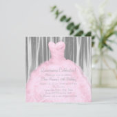 Blush Pink Grau Quinceañera Einladung (Stehend Vorderseite)