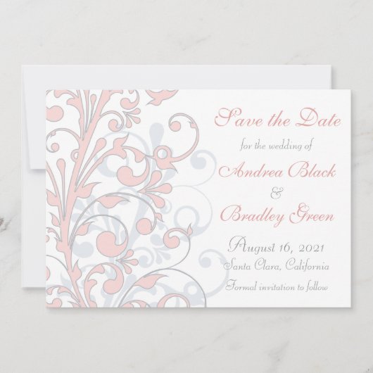 Blush Pink, Grau, Weiße Hochzeit Speichern Sie das Save The Date (Vorderseite)