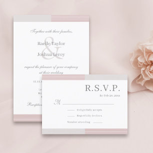 Blush Pink Grau Weiße Streifen Elegante Hochzeitss Einladung
