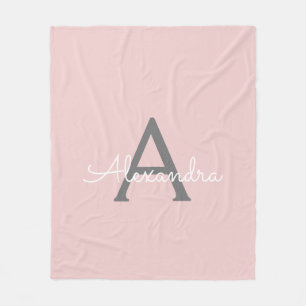 Blush Pink Graue Girly Script Monogram Name Modern Fleecedecke