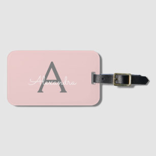 Blush Pink Graue Girly Script Monogram Name Modern Gepäckanhänger