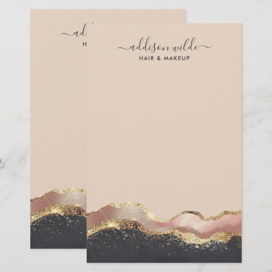 Blush Pink Gray and Gold Elegante Moderne Schrift Briefpapier (Vorne/Hinten)