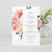 Blush Pink & Gray Botanische Hochzeit mit Blütenbl Einladung (Stehend Vorderseite)