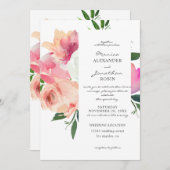 Blush Pink & Gray Botanische Hochzeit mit Blütenbl Einladung (Vorne/Hinten)