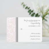 Blush Pink Gray Damask UAWG Wedding Card RSVP Karte (Stehend Vorderseite)