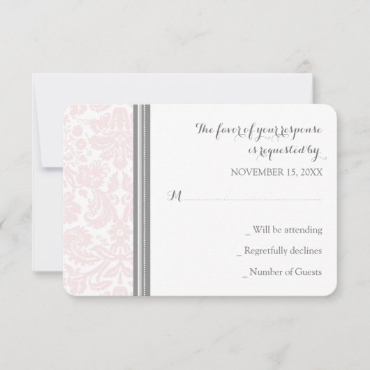 Blush Pink Gray Damask UAWG Wedding Card RSVP Karte (Vorderseite)