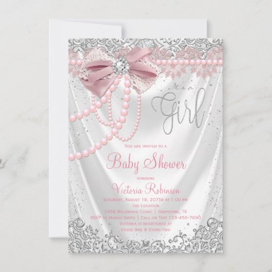 Blush Pink Gray Diamond Pearl Girly Babydusche Einladung (Vorderseite)