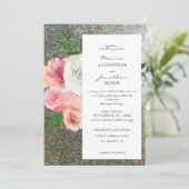 Blush Pink Gray Floral & Silver Glitzer Hochzeit 2 Einladung (Stehend Vorderseite)