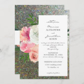 Blush Pink Gray Floral & Silver Glitzer Hochzeit 2 Einladung (Vorne/Hinten)