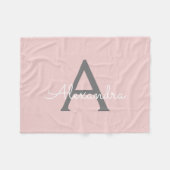 Blush Pink Gray Girly Monogram Name Modern Fleecedecke (Vorderseite (Horizontal))