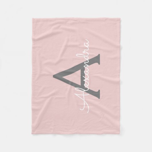 Blush Pink Gray Girly Monogram Name Modern Fleecedecke (Vorderseite)