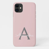 Blush Pink Gray Girly Script Monogram Name Modern Case-Mate iPhone Hülle (Rückseite)