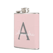 Blush Pink Gray Girly Script Monogram Name Modern Flachmann (Links)