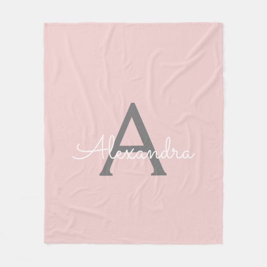 Blush Pink Gray Girly Script Monogram Name Modern Fleecedecke (Vorderseite)