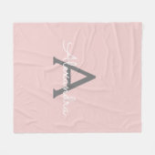 Blush Pink Gray Girly Script Monogram Name Modern Fleecedecke (Vorderseite (Horizontal))