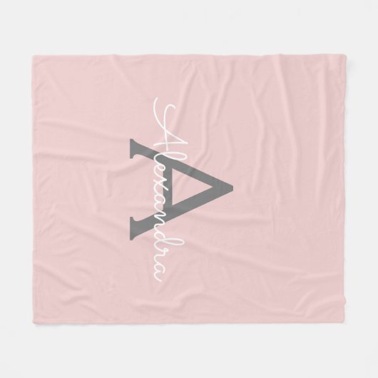 Blush Pink Gray Girly Script Monogram Name Modern Fleecedecke (Vorderseite (Horizontal))