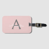 Blush Pink Gray Girly Script Monogram Name Modern Gepäckanhänger (Vorderseite (Horizontal))