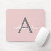 Blush Pink Gray Girly Script Monogram Name Modern Mousepad (Mit Mouse)