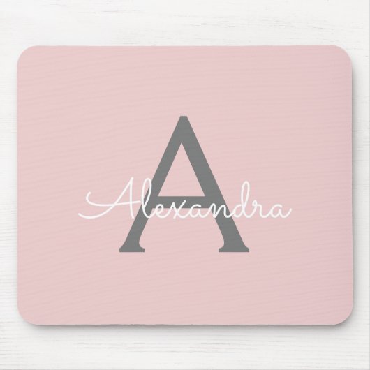 Blush Pink Gray Girly Script Monogram Name Modern Mousepad (Vorne)