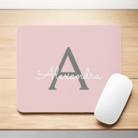 Blush Pink Gray Girly Script Monogram Name Modern