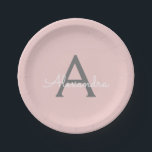 Blush Pink Gray Girly Script Monogram Name Modern Pappteller<br><div class="desc">Blush Pink und Gray Monogram Fügen Sie Ihre eigenen Namen Script Party Teller. Das macht den perfekten 16 Geburtstag,  Hochzeit,  Brautparty,  Jubiläum,  Babydusche oder Junggeselinnen-Abschied Geschenk für jemanden,  der Lieben glamourösen Luxus und schicke Stile.</div>