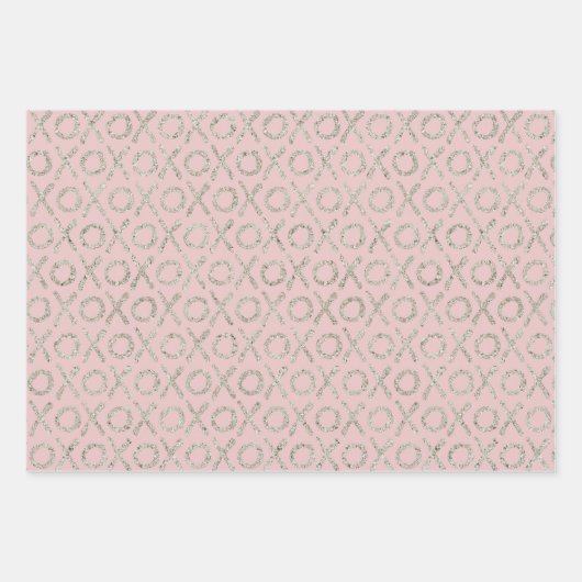 Blush Pink Gray Glitzy Silver XOXO Geschenkpapier Set (Vorderseite)