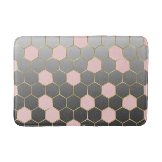Blush Pink Gray & Gold Hexagon Modernes Glam Badematte (Vorderseite)