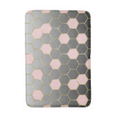 Blush Pink Gray & Gold Hexagon Modernes Glam Badematte (Vorderseite Vertikal)