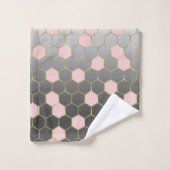 Blush Pink Gray & Gold Hexagon Modernes Glam Badhandtuch Set (Waschlappen)