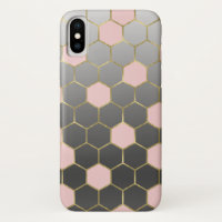 Blush Pink Gray & Gold Hexagon Modernes Glam