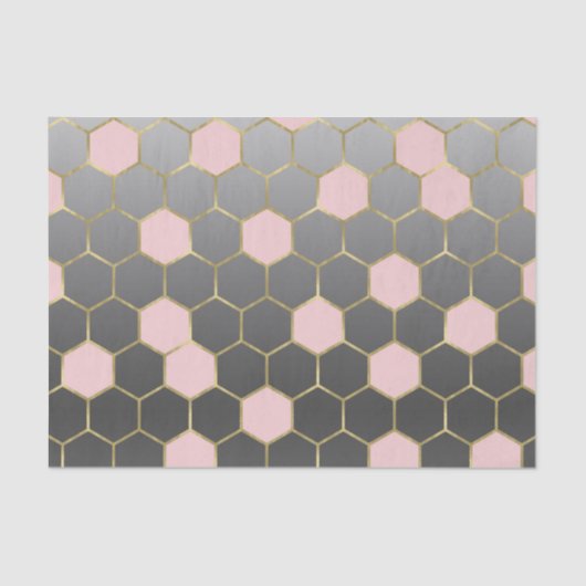 Blush Pink Gray & Gold Hexagon Modernes Glam Seidenpapier (Vorderseite)