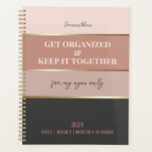 Blush Pink Gray Moderne Elegante Feminine Script Planer (Vorderseite)