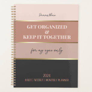 Blush Pink Gray Moderne Elegante Feminine Script Planer