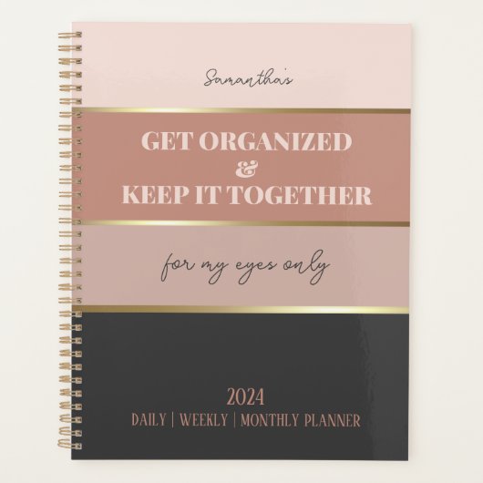 Blush Pink Gray Moderne Elegante Feminine Script Planer (Vorderseite)