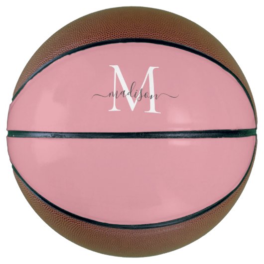 Blush Pink Gray Monogram Feminine Girl Script Basketball (Vorderseite)