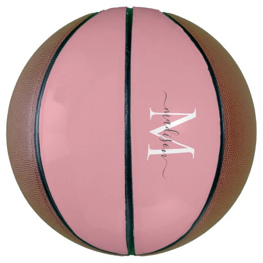 Blush Pink Gray Monogram Feminine Girl Script Basketball (Vertikal)
