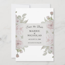 Blush Pink Gray Rose Blumengrün Save The Date