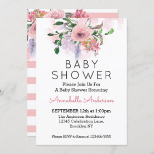 Blush Pink Gray Rose Floral Watercolor Babydusche Einladung