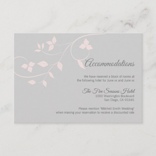 Blush Pink Gray Vine Wedding Card Begleitkarte (Vorderseite)