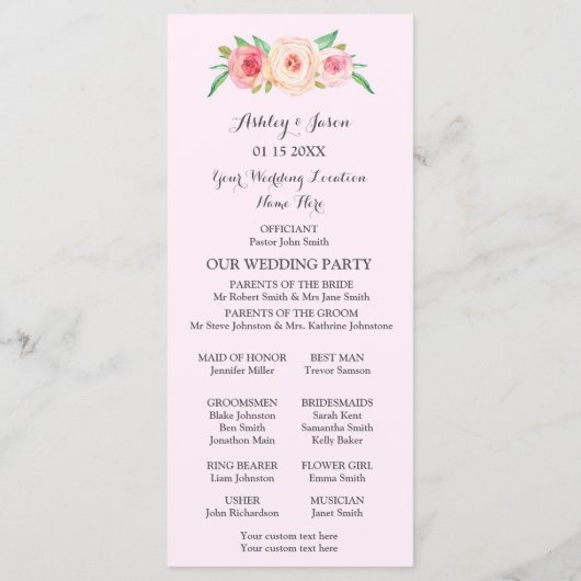 Blush Pink Green Floral Wedding Program Programm (Rückseite)