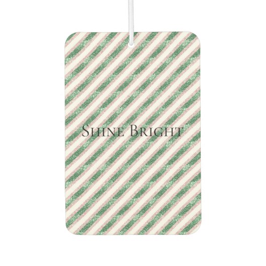 Blush Pink Green Glitter Stripes Christmas   Autolufterfrischer (Vorderseite)