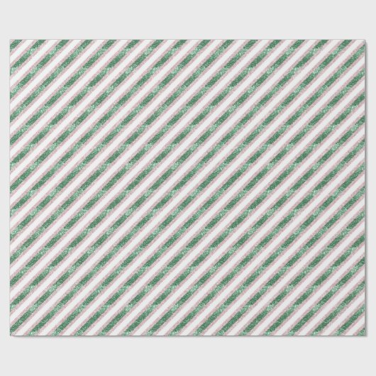 Blush Pink Green Glitter Stripes Christmas Geschenkpapier (Flach)