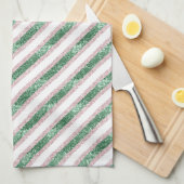 Blush Pink Green Glitter Stripes Christmas Geschirrtuch (Viertel Falte)