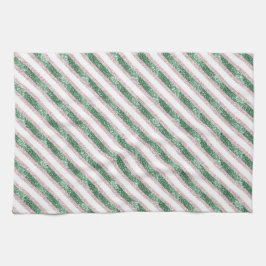 Blush Pink Green Glitter Stripes Christmas   Geschirrtuch