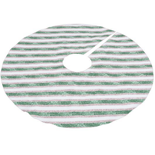 Blush Pink Green Glitter Stripes Christmas Polyester Weihnachtsbaumdecke (Schrägansicht)