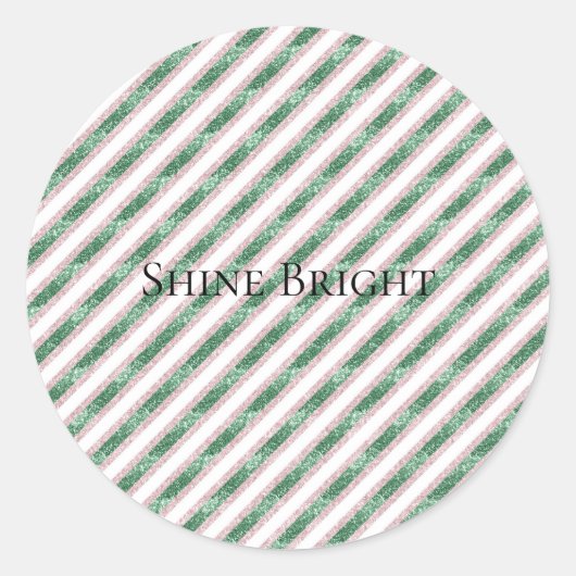Blush Pink Green Glitter Stripes Christmas   Runder Aufkleber (Vorderseite)