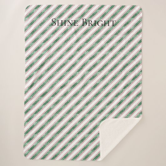 Blush Pink Green Glitter Stripes Christmas Sherpadecke (Vorderseite)